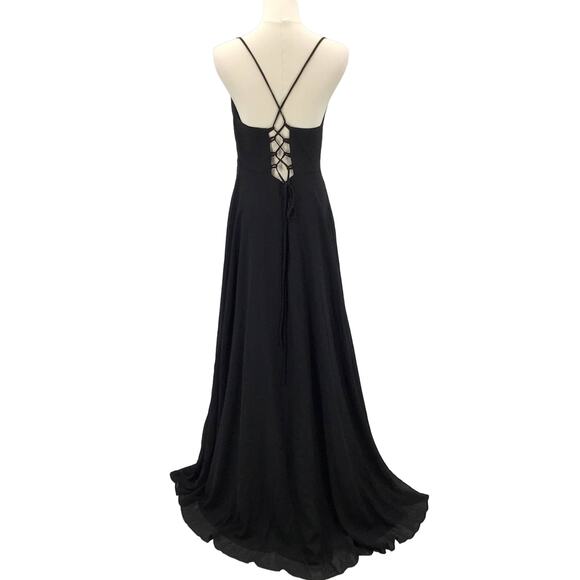 LULU'S Romantically Speaking Black Cowl Lace-Up Maxi Party Dress (medium) - Picture 3 of 9